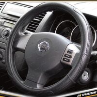 PC Covers 40cm Steering Wheel Cover - Rough Leather Look Black/Grey Anti-Slip