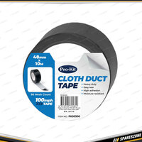 Pro-Kit Cloth Duct Tape - Black 100Mph 10 Mtr x 48mm Self Adhesive Repair