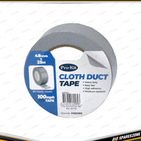 Pro-Kit Cloth Duct Tape - Silver 100Mph 25 Mtr x 48mm Self Adhesive Repair