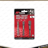 PK Tool Drill Socket Adaptor Set - 1/4 Inch 3/8 Inch Dr 65mm & 1/2 Inch Dr 70mm