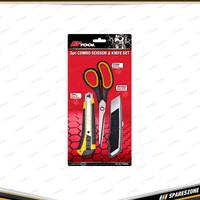 3 Pcs of PK Tool Combo Scissor & Knife Set - Snap Off Knife & Retractable Knife