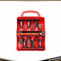 6 Pcs of PK Tool 180mm 7 Inch Chisel & Punch Set with Hand Guard Design