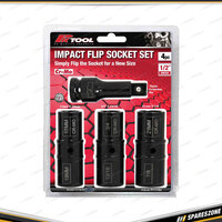 4 Pcs of PK Tool 1/2" Dr Thin Walled Flip Impact Socket Set 75mm Extension Bar