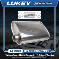 Lukey 8"x4" Oval 14" Offset/Centre Polished SS Muffler 2 1/4" Straight Thru