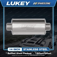 Lukey 10"x5" Oval 14" Polished Stainless Muffler Offset/Offset 1 3/4" Baffled