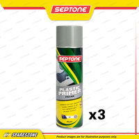 3 x Septone Plastic Primer Filler Spray Paint Aerosol Grey 400 Gram Fast Drying