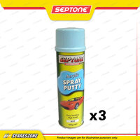 3 x Septone Acrylic Spray Putty Aerosol Blue 400 Gram Fast Drying and High Build