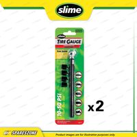 2 x Slime Tire Pressure Gauges - Pencil Design C/W Valve Caps 10 - 50 Psi