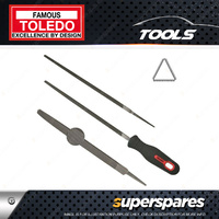 Toledo 350mm Length Three Square File with Second Cut With Handle & Carded Pack