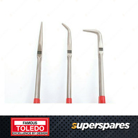 Toledo 3pc of Extra Long Nose Plier Set - 3 Tips of Straight 45 90