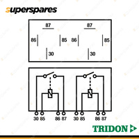 Tridon 8 Pin Mini Relay 12 Volt 30Amp Dual Type Normally Open Non Resistor