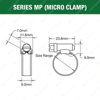 Tridon Multi-Purpose Micro Hose Clamps 9.5mm - 12mm Part Stainless Pack of 2