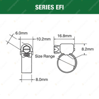 Tridon Extended Tang Micro Hose Clamps 7mm - 15mm Part Stainless Pack of 10