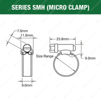 Tridon Solid Band Micro Hose Clamps 11mm - 16mm Part Stainless Pack of 10