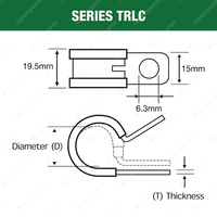 Tridon Rubber-Lined Hose Clamps 19mm Zinc Plated Carbon Steel Pack of 10