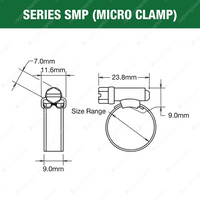 Tridon Multi-Purpose Micro Hose Clamps 9.5mm - 12mm Non-Collared Pack of 10