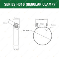 Tridon 316 Stainless Steel Regular Hose Clamps 11mm - 22mm Perforated Pack of 10