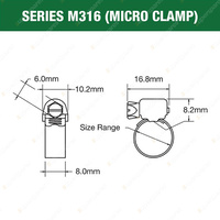 Tridon 316 Stainless Steel Micro Hose Clamps 11mm - 16mm Perforated Pack of 10