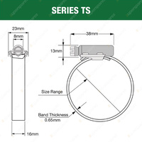 Tridon Tri Strength Hose Clamps 27mm - 51mm 304 Stainless Pack of 10