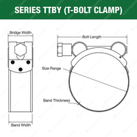 Tridon T-Bolt Hose Clamps 162-174mm Heavy Duty Part 430 Stainless Steel Pack 5