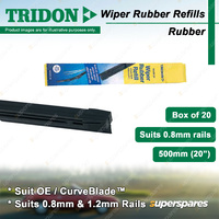 Tridon 500mm 20" Rubber Rail Wiper Blade Refills Suit 0.8mm rails - Box of 20