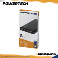 Powertech 10000mAh large capacity Power Bank with USB-C USB-A Ports in Black