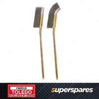 1 Set of 2 Pc Toledo Steel Bristles Cleaning Brush Curved 220mm Straight 210mm