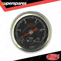 SAAS Fuel Pressure Gauge 0 - 15 Psi Liquid Filled 41mm Black Face