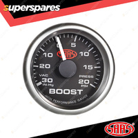 SAAS Turbo Boost Gauge 30 In-Hg 20 psi 52mm Black Face Muscle Series