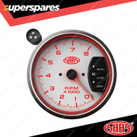 SAAS Tachometer 0-8K with Shiftlite 95mm 3-3/4" White Face Muscle Series