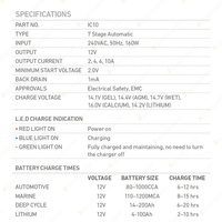 Projecta 12V Automatic 10 Amp 7 Stage Battery Charger Multi Chemistry Lithium