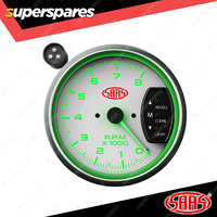 SAAS Tachometer 0-8K with Shiftlite 95mm 3-3/4" White Face Muscle Series