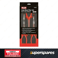 Toledo 3pc of Extra Long Nose Plier Set - 3 Tips of Straight 45 90