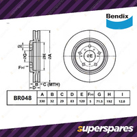 Bendix Front ULT Brake Rotors for HSV Senator Manta GTS Clubsport VT OD 330mm