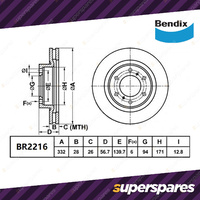 Bendix Front ULT4WD Disc Brake Rotors for Mitsubishi Pajero NS NT NW NX OD 332mm