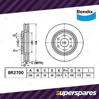 Bendix Front ULT4WD Brake Rotors for Toyota Landcruiser Prado KZJ GRJ KDJ120 125