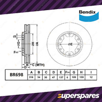 Bendix Front ULT4WD Disc Brake Rotors for Nissan Patrol GU GR Y61 4.8L 185KW