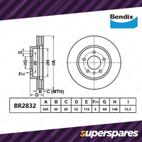 Bendix Front Ultimate Disc Brake Rotors for Porsche Macan 95B 1LA Black Caliper