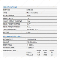 Projecta Monocrystalline 12V 180W Folding Solar Panel Kit - 11 Amps Per Hour