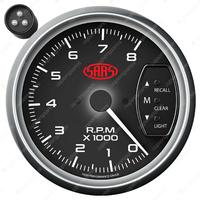 SAAS Tachometer 0-8K with Shiftlite 95mm 3-3/4" Black Face Muscle Series