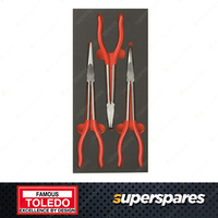 Toledo 3pc of Extra Long Nose Plier Set - 3 Tips of Straight 45 90