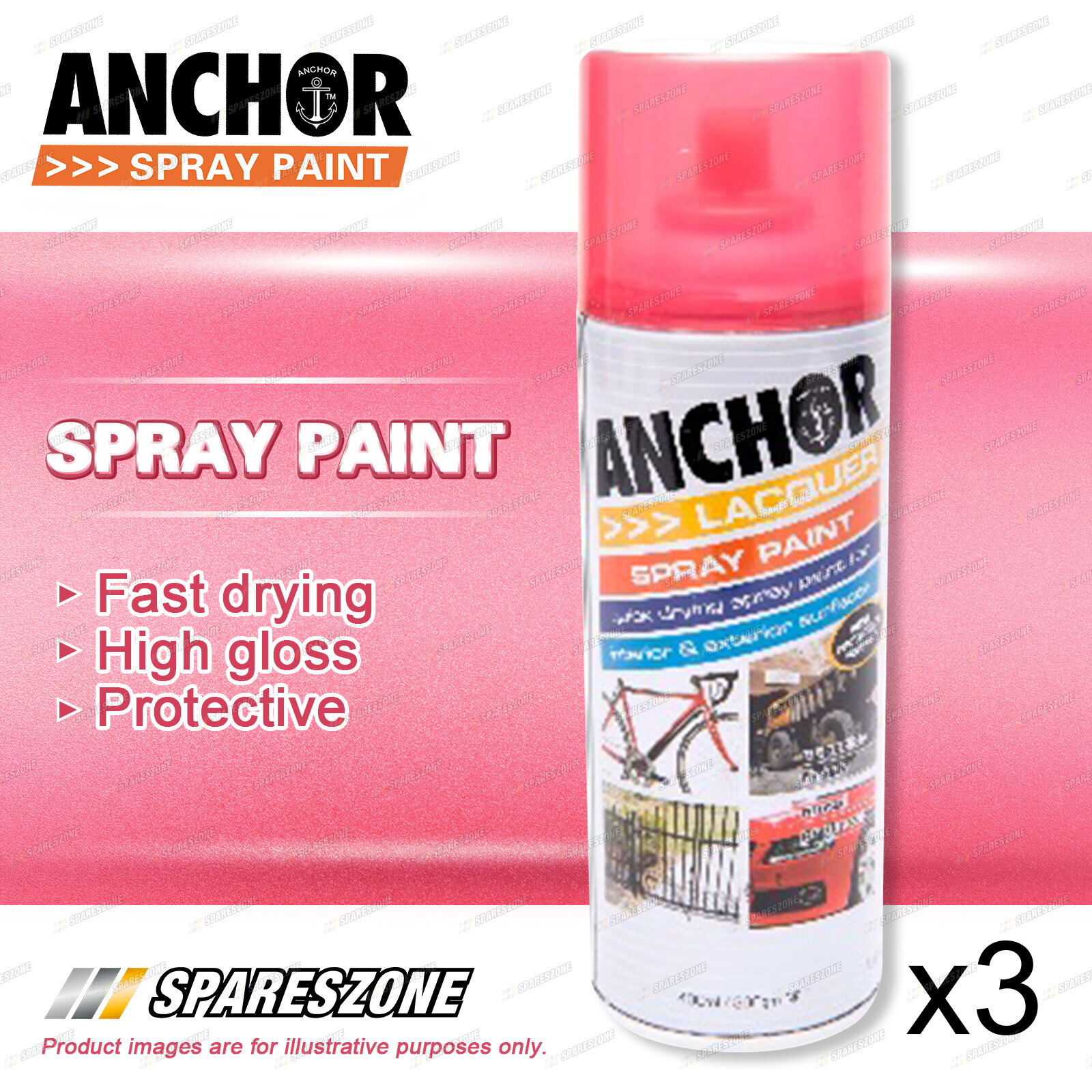 3 x Anchor Sparkling Red Lacquer Spray Paint 300 Gram Versatile Aerosol ...