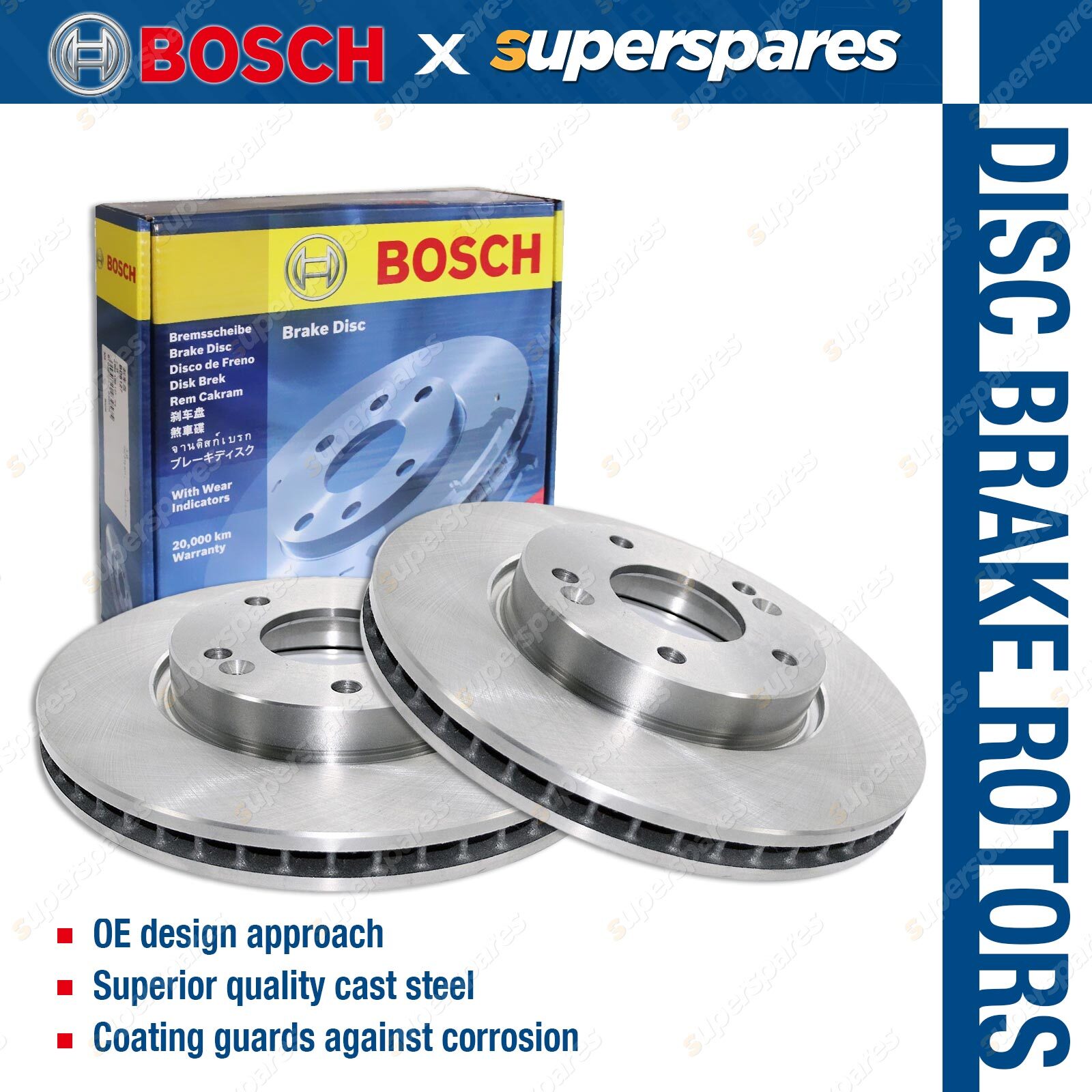 2 x Bosch Rear Disc Brake Rotors for Toyota Landcruiser HDJ 78 79