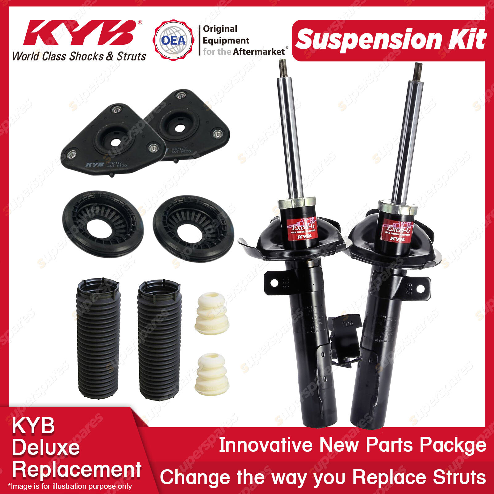 Front KYB Shocks Strut Mount Protection Kit for Mazda 3 BK Axela BL