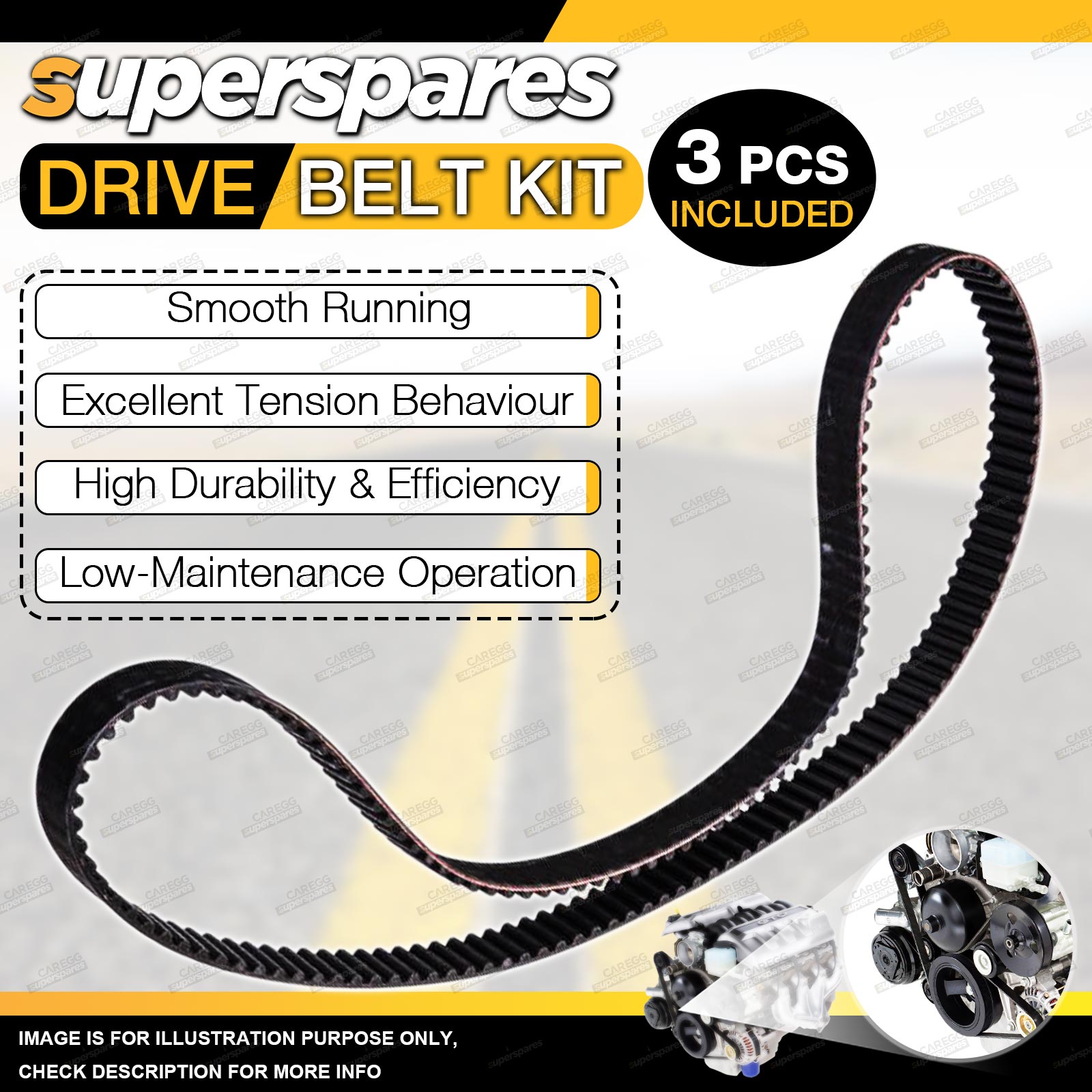 Drive Belt Kit for Toyota Camry 2.0L 4cyl DOHC 16V EFI SV21 manual 3S-FE