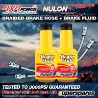 2 Rear Braided LH+RH Brake Hoses + Nulon Fluid for Ford Ranger PX 3.2L 11-16