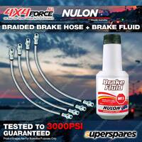 4 F+R Braided Brake Hoses + Nulon Fluid for Toyota Landcruiser PZJ70 PZJ73 PZJ75