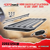 4X4FORCE 220x125cm Roof Rack Flat Platform & LED Light Bar for Jeep Wrangler JK