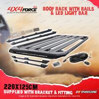 4X4FORCE 220x125cm Roof Rack Flat Platform & Light Bar & Rails for Ford Everest