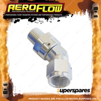 Aeroflow 45 Degree NPT Swivel To Male AN Flare Adapter 1/4" To -4AN Silver